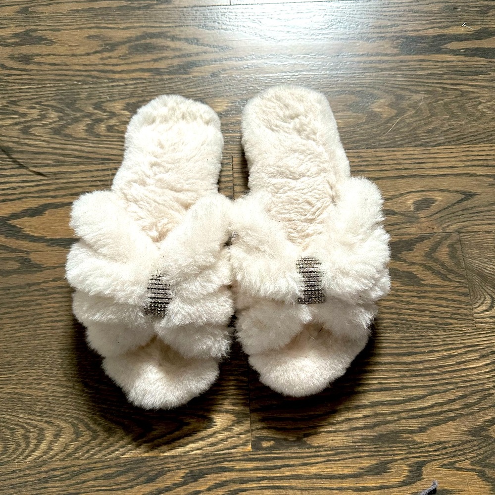 Fluffy white slippers